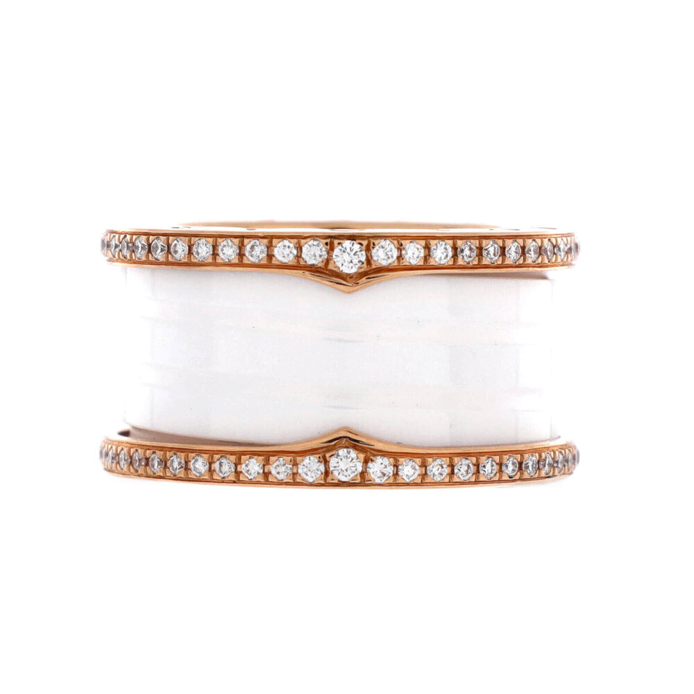 Bvlgari B.Zero1 Three Band Ring 18K Rose Gold and Ceramic with Diamonds